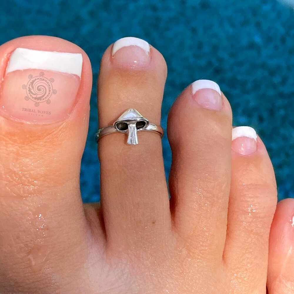 Sterling Silver Toe Ring for Women Dimensional Mushroom Adjustable Midi USA